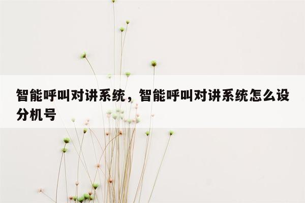 智能呼叫对讲系统，智能呼叫对讲系统怎么设分机号