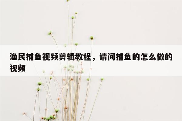 渔民捕鱼视频剪辑教程，请问捕鱼的怎么做的视频