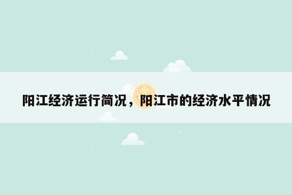 阳江经济运行简况，阳江市的经济水平情况