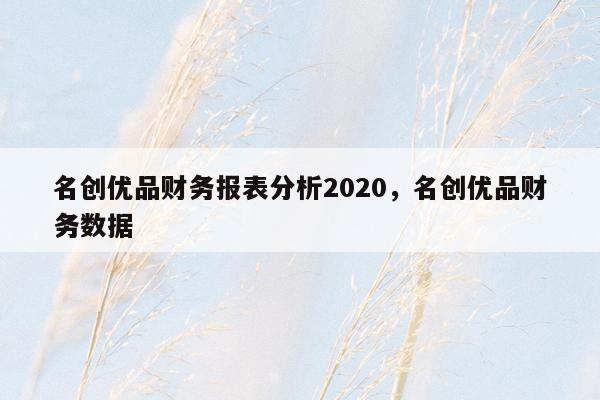 名创优品财务报表分析2020，名创优品财务数据