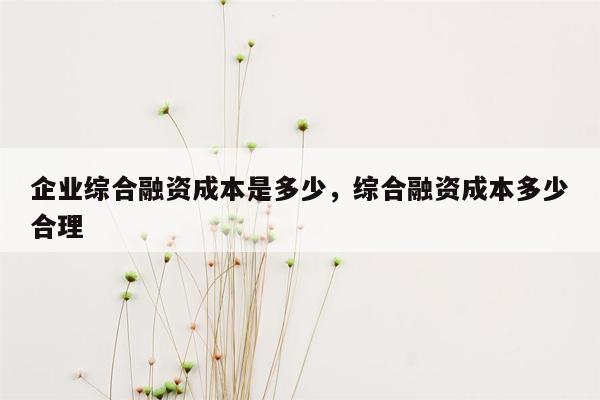 企业综合融资成本是多少，综合融资成本多少合理